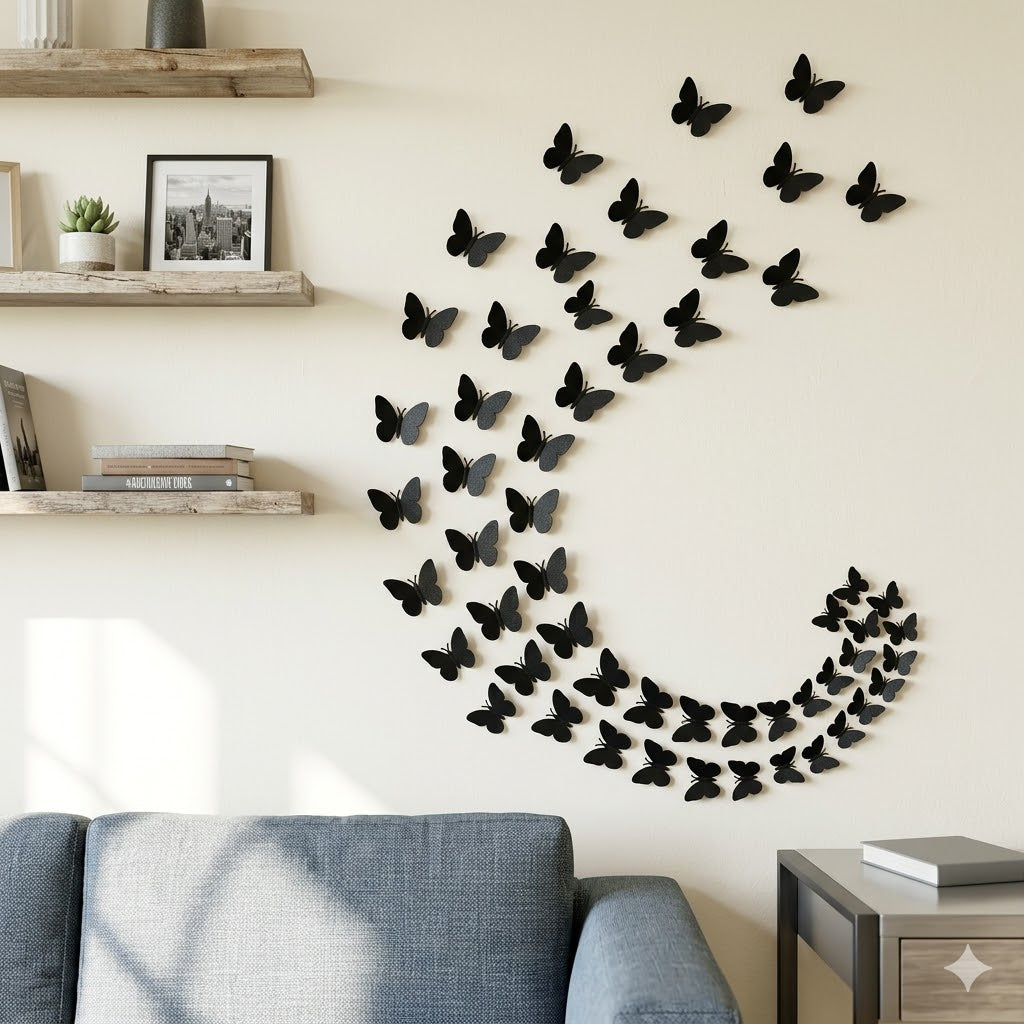 50PCs Wooden Butterfly Wall Sticker