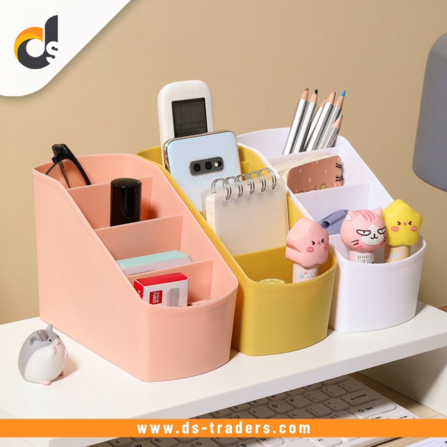 Simple Four-Compartment Multi-Purpose Desk Organizer