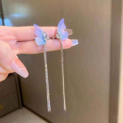 Zircon Butterfly Long Tassel Earrings