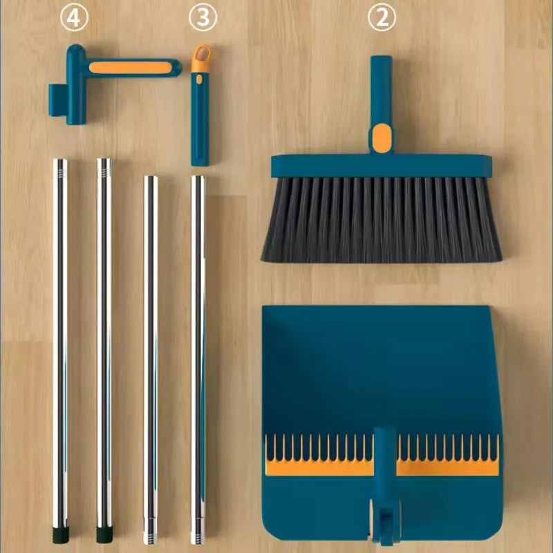 Household Broom And Dustpan with Long Steel Handle