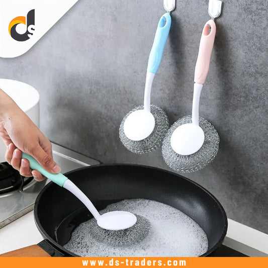 1 PC Steel Wire Ball Brush with Long Handle