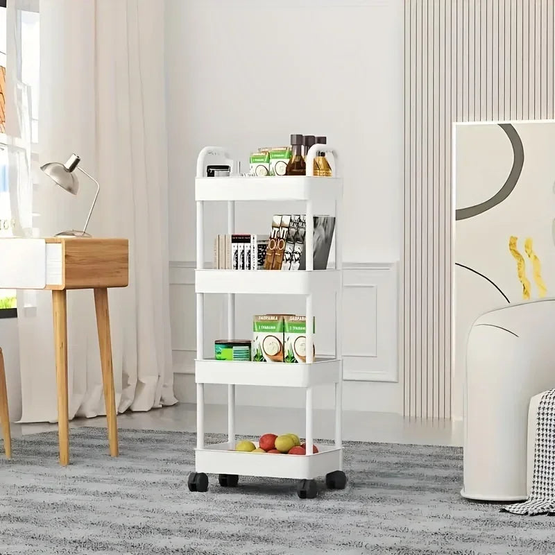 4 Tier MultiFunctional Storage Shelf Trolly with Rolling Wheels
