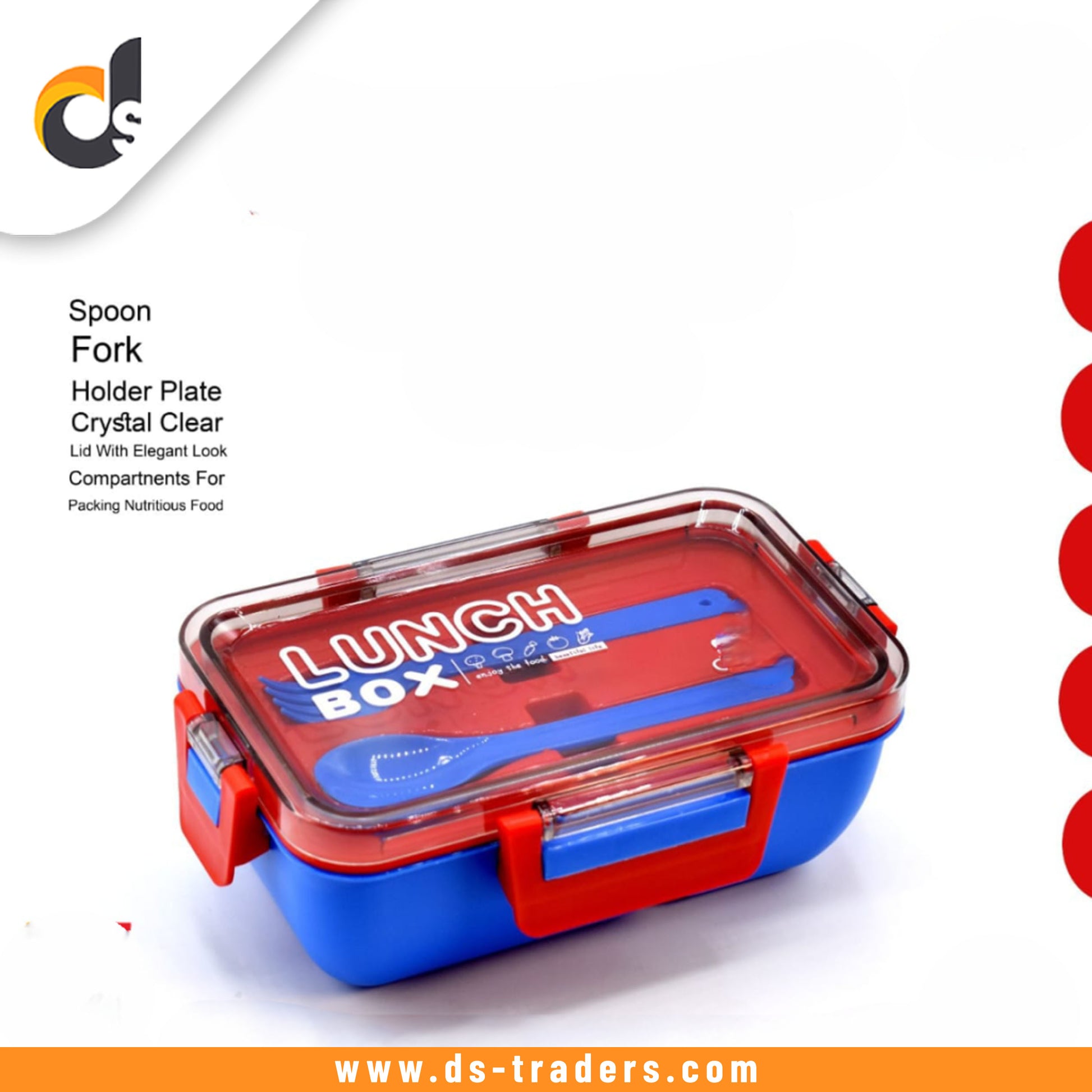 2 Portion School Lunch Box With Spoon & Fork