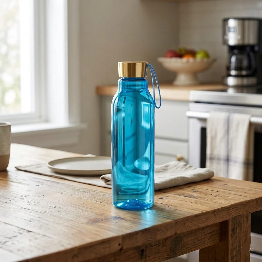 Golden Cap Plastic Water Bottle with Strap