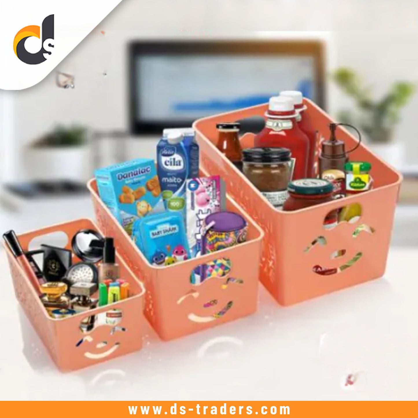 3Pcs Set Smiley Organiser Basket With Cap.