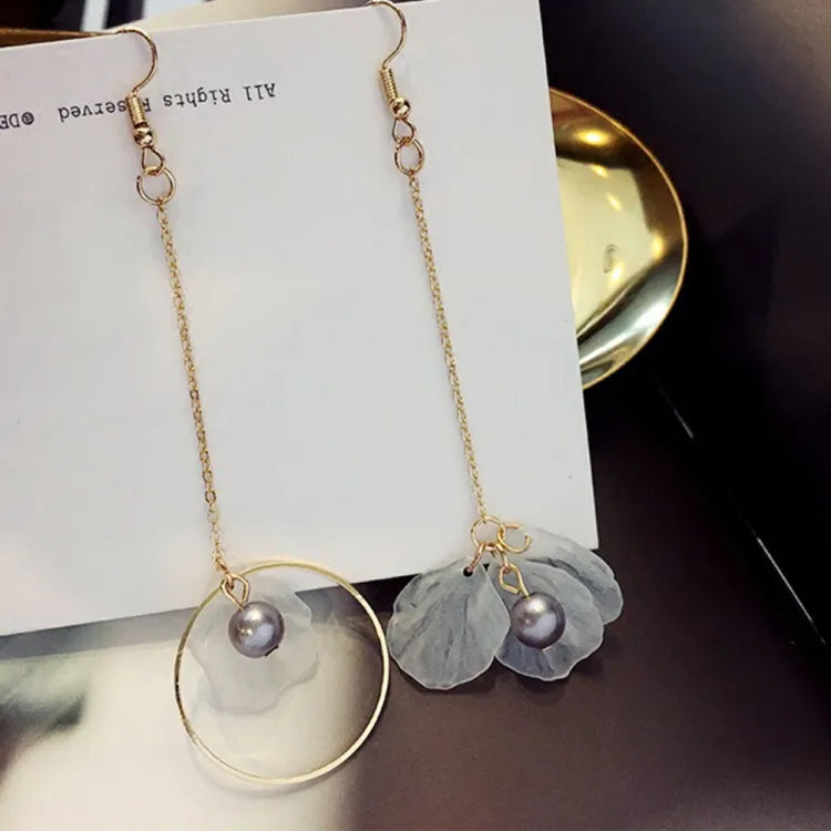 Elegant Flower Petal Tassel Drop Asymmetric Earrings