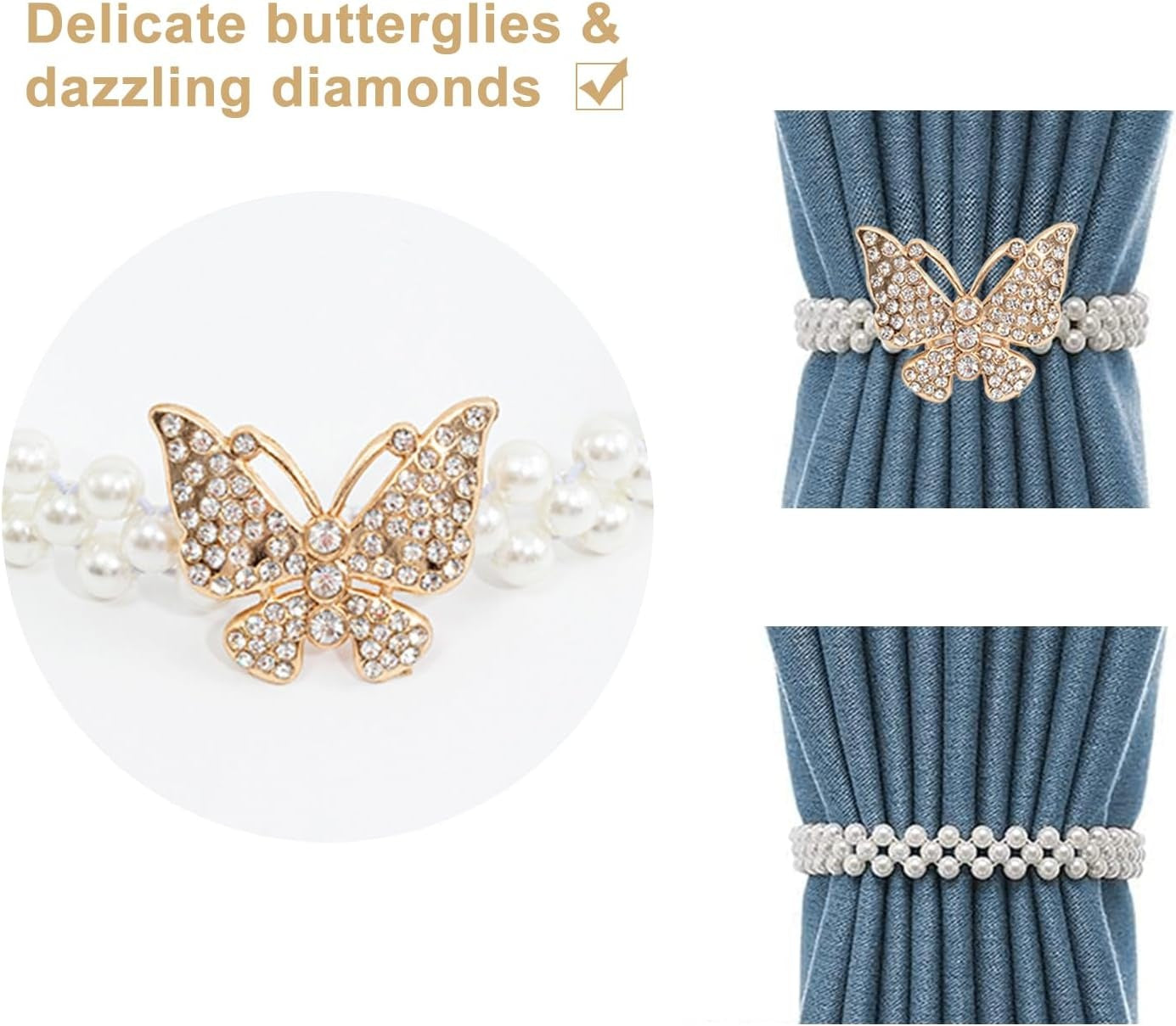 Beautiful Crystal Pearl with Butterfly Curtain Tie