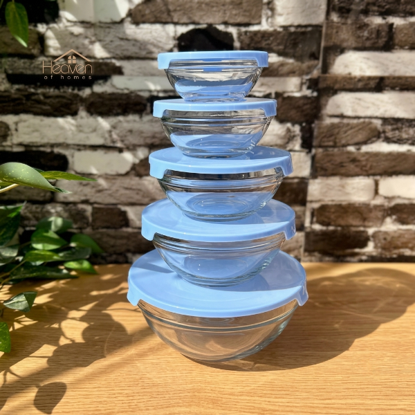 5PCs Glass Bowl Container With Lid