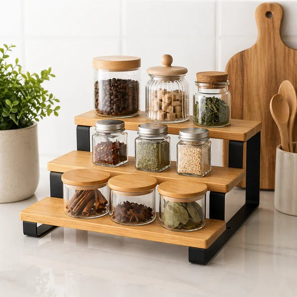 3 Layer Wooden Spice Organizer Rack