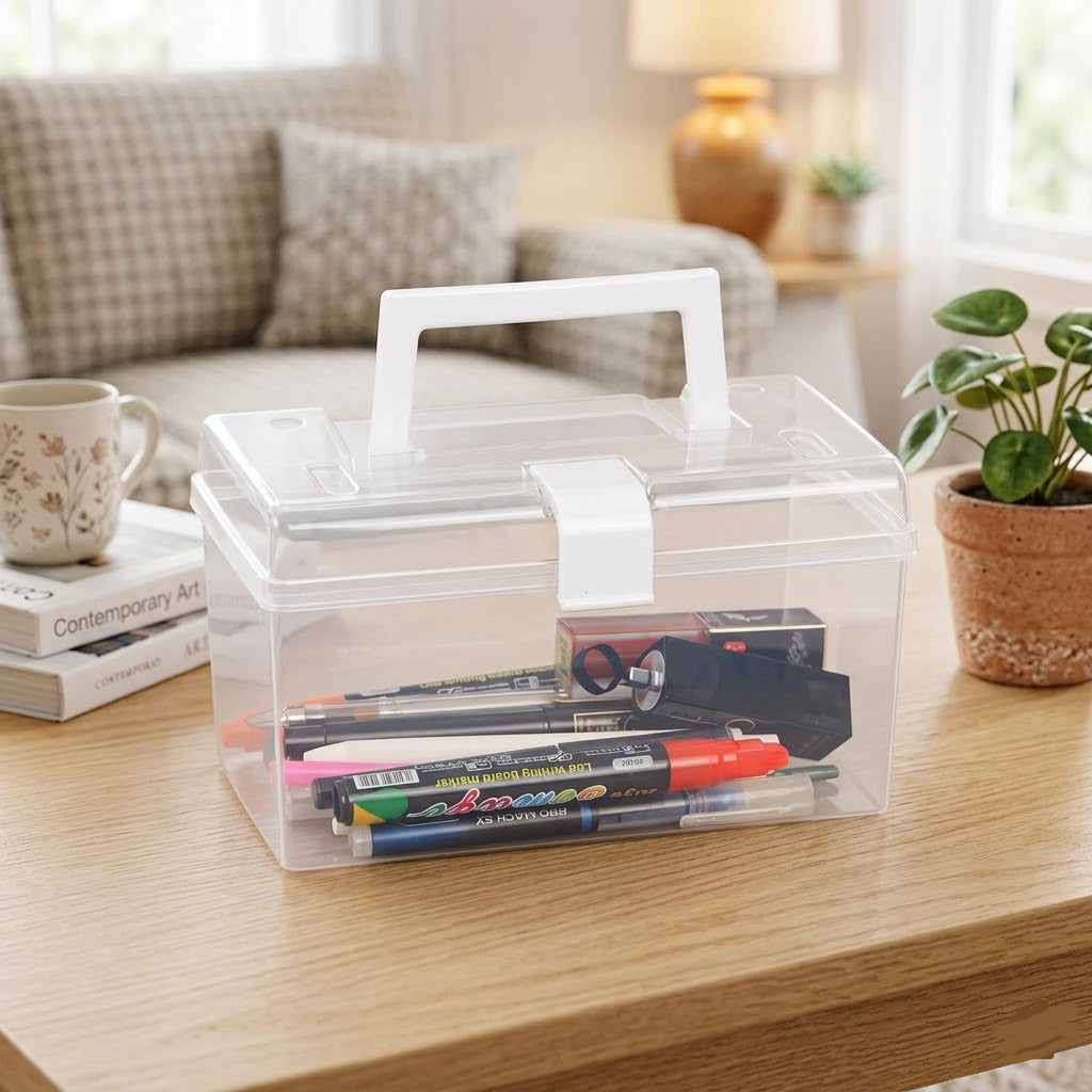 Plastic Transparent Storage Lock Box With Handle