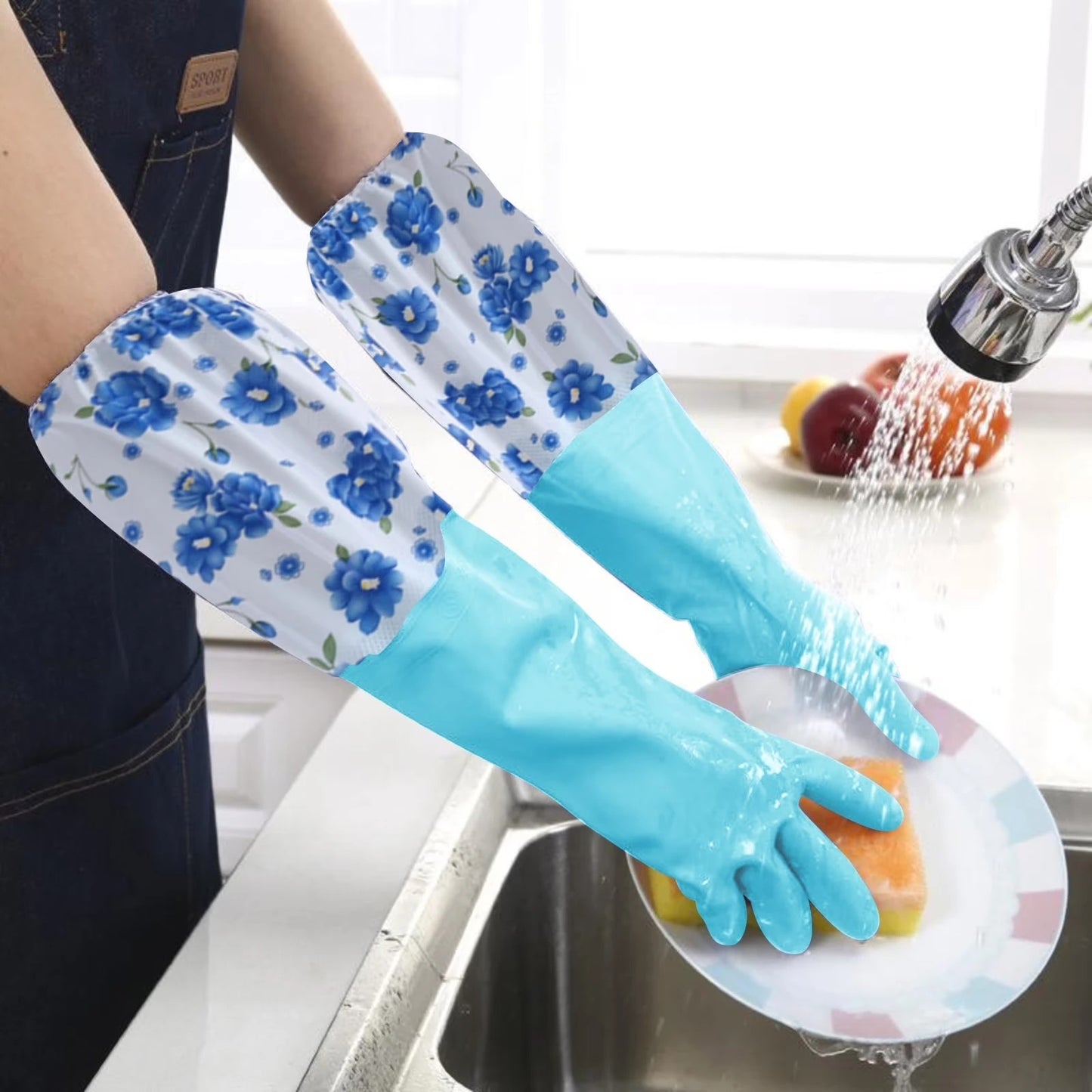 1 Pair Reusable Cleaning Gloves with Sleeve