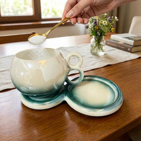 Gradient Ceramic Cup with Sausar & Spoon