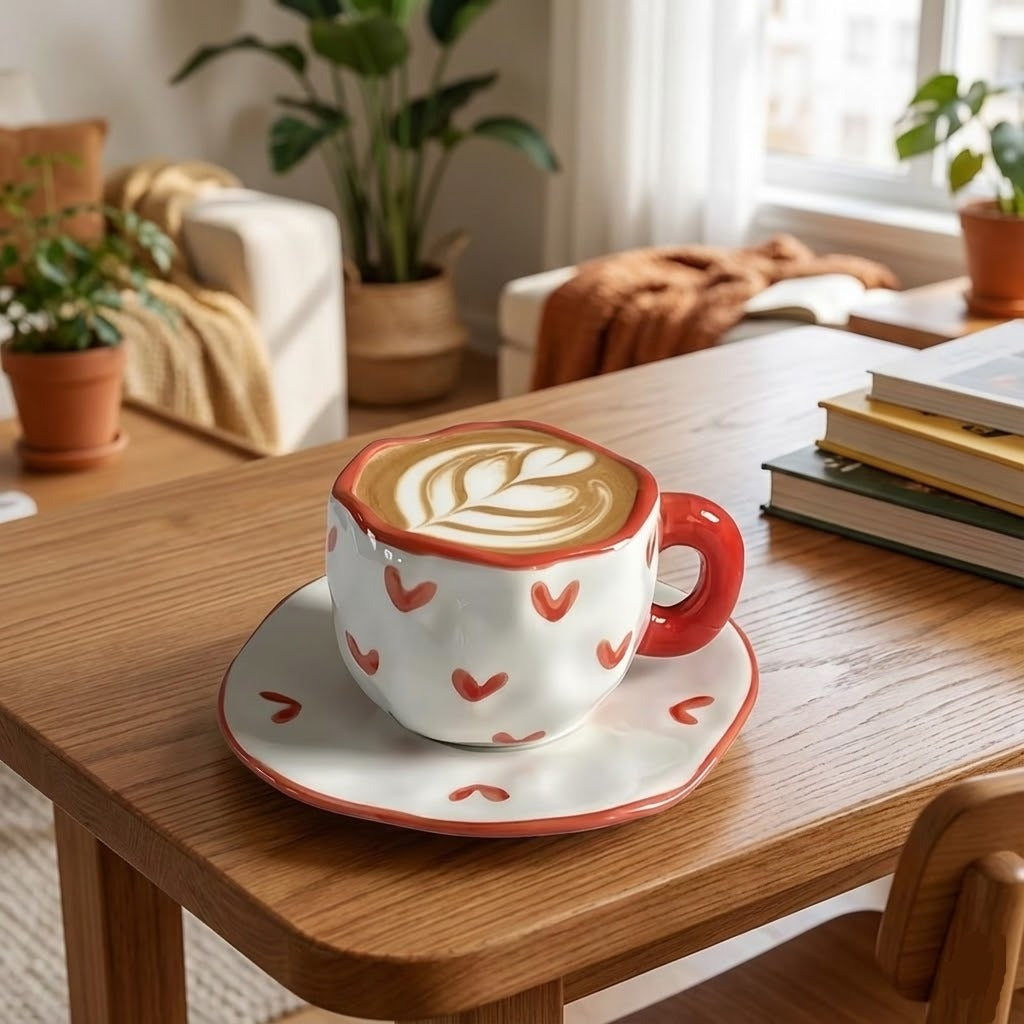 Heart Printed Ceremic Coffee Mug with Sausar