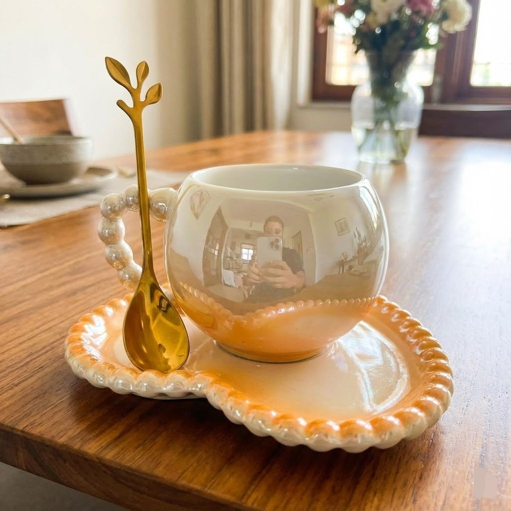 Gradient Ceramic Cup with Sausar & Spoon