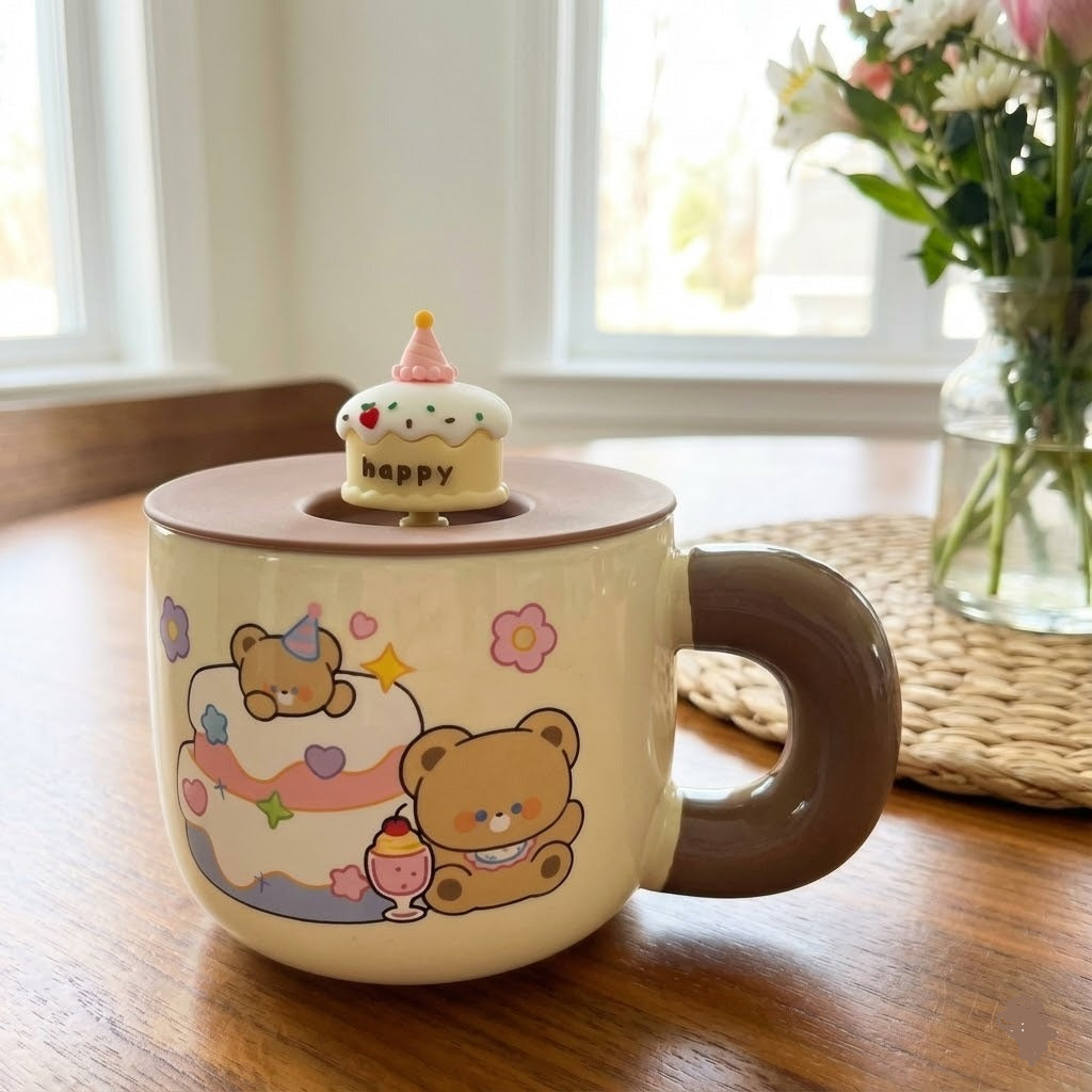 Cute Ceremic Coffee Mug with Silicon Lid