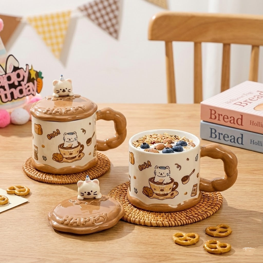 Cute Ceremic Coffee Mug with Lid