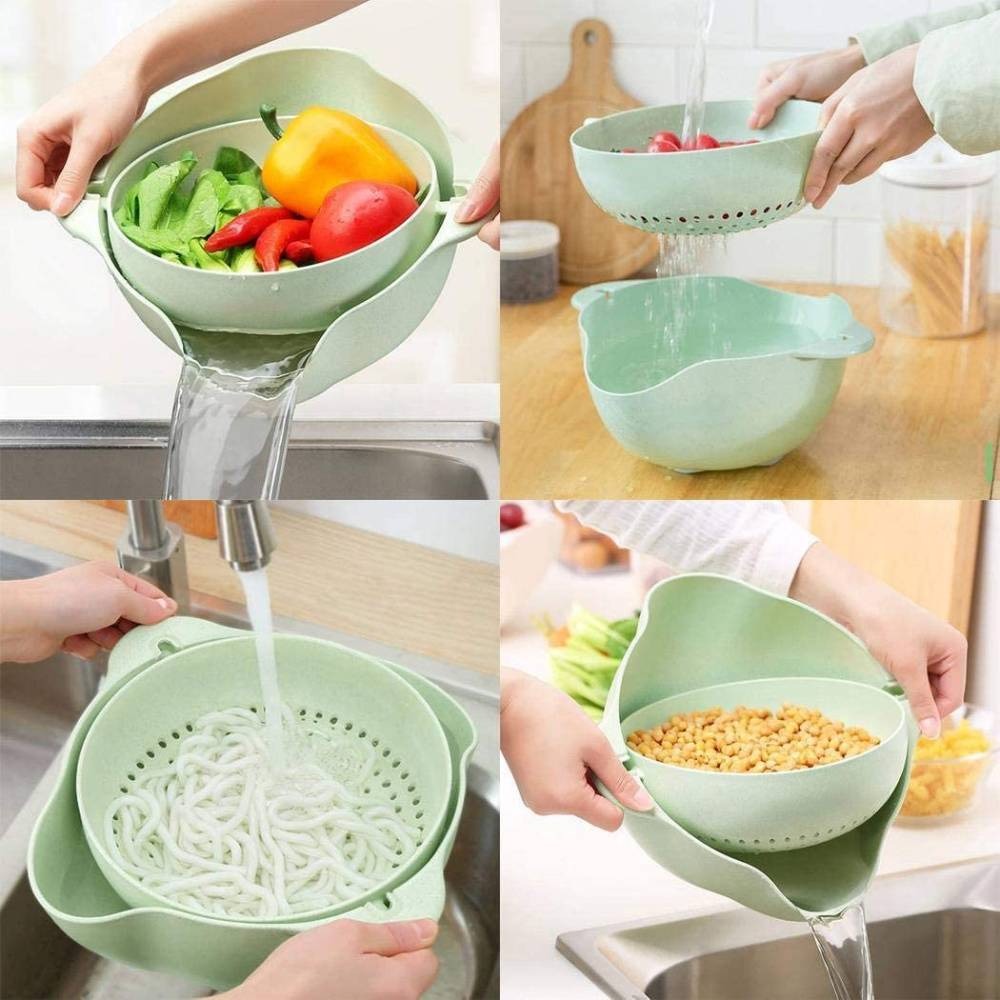 Household Double-layer Kitchen Vegetable Washing Fruit Basket.
