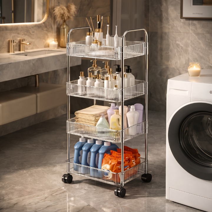 4 Layer Acrylic Rolling Storage Trolley Rack