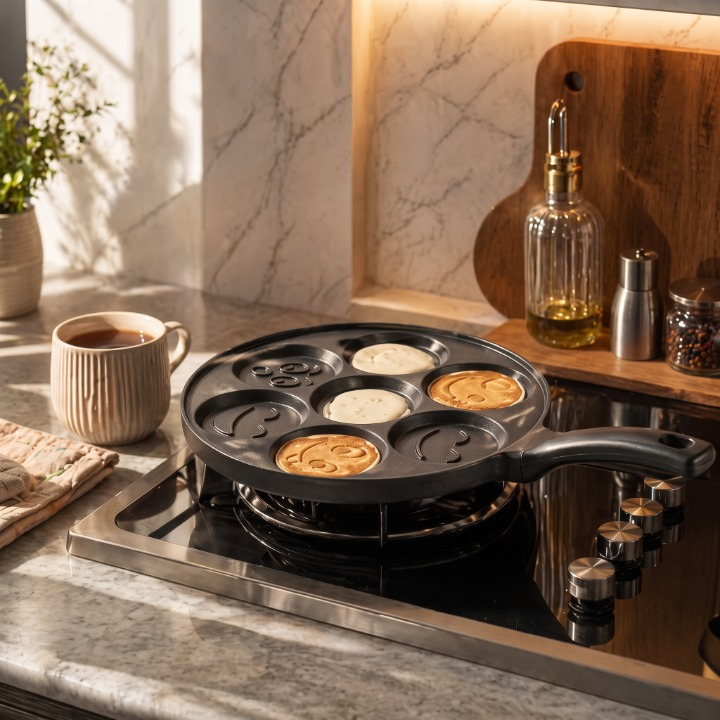 7-Slot Smiley Non-Stick Pancake Frying Pan