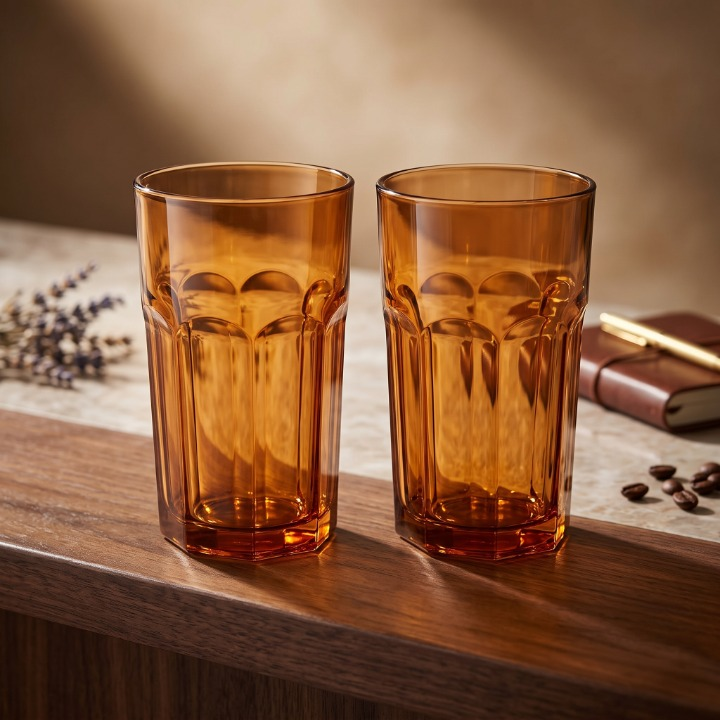 2PCs Vintage Amber Drinking Glass Set