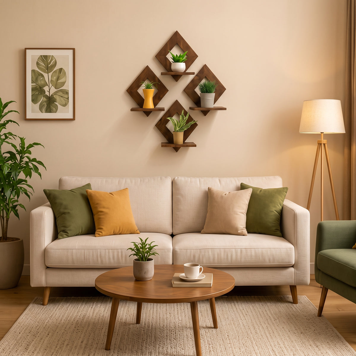 4PCs Wooden Geometric Wall Shelf