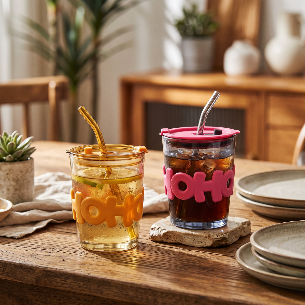 Glass Water Cup with Straw 350ML