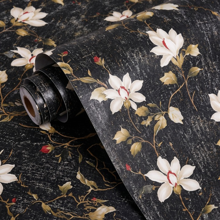 Self Adhesive Black Floral Marble Sheet