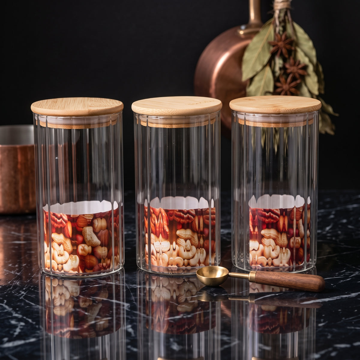 3PCs Glass Jar Set With Wooden Lid