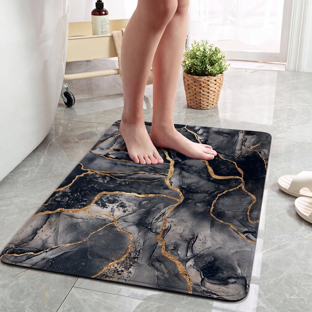Luxury Black & Gold Door Mat (Random Design)