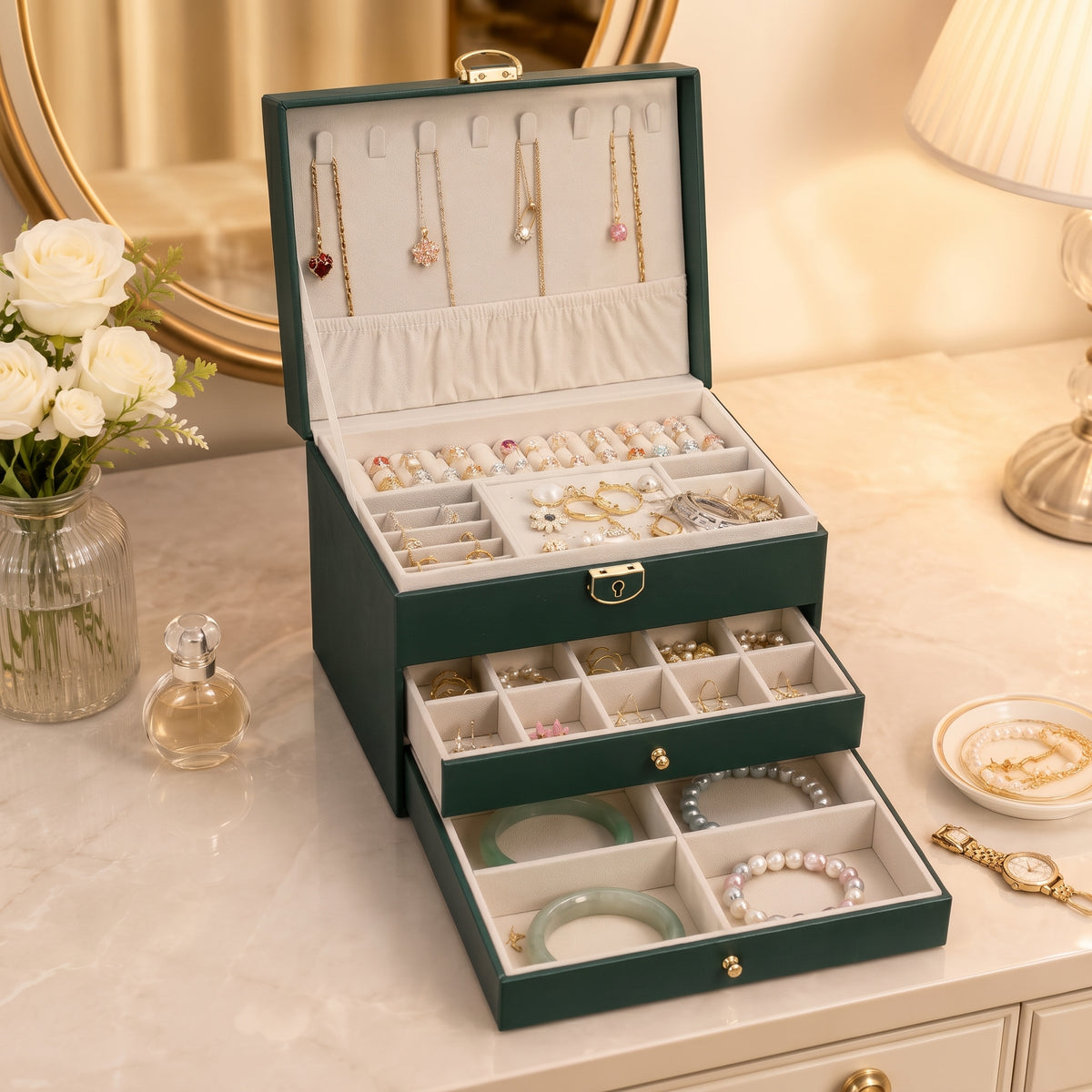 Luxury 3-Layer Jewelry Organizer Box