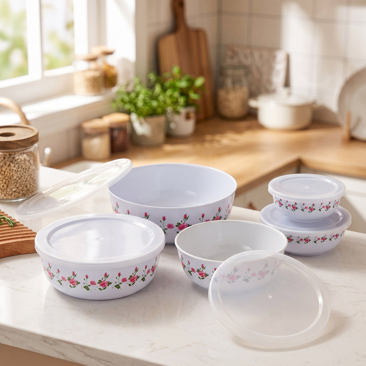 5PCs Stainless Steel Floral Storage Containers With Lids