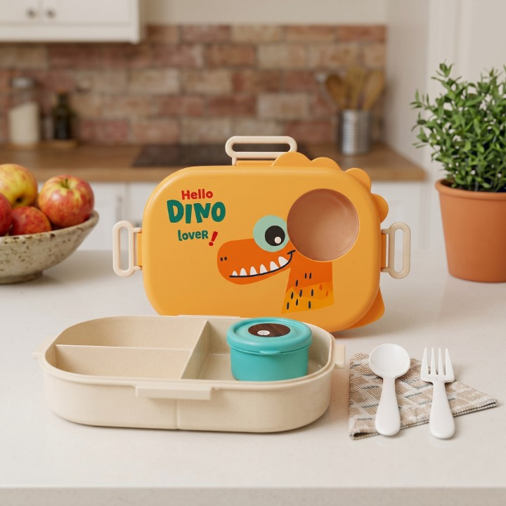 Portable Dino Cartoon Kids Lunch Box