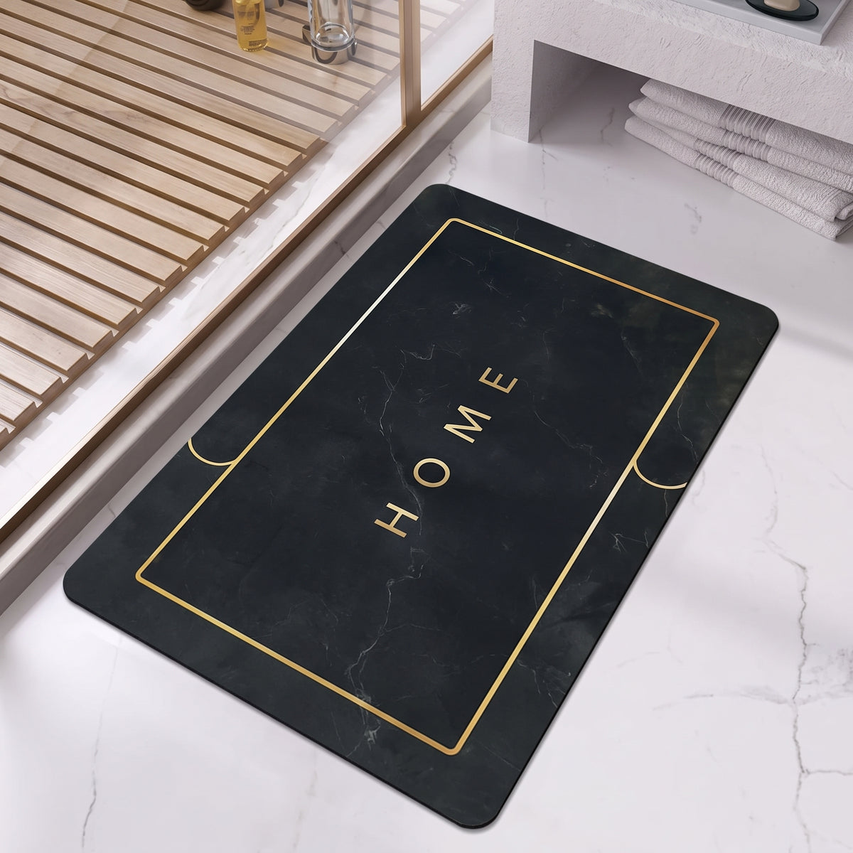 Elegant Gold Border Bathroom Mat (Random Design)