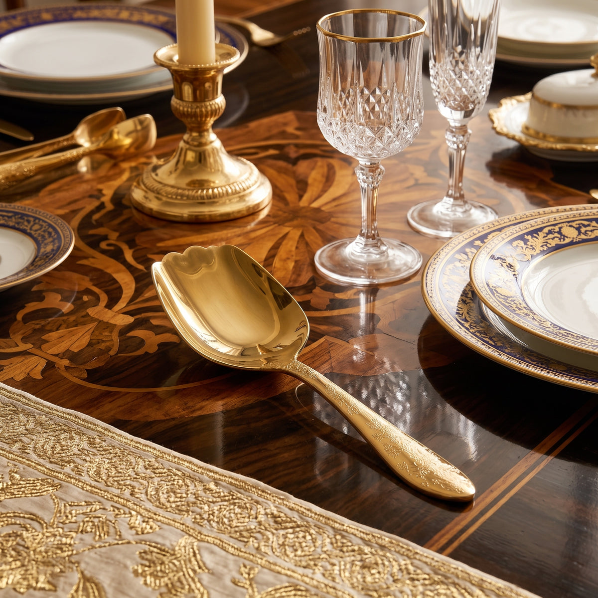 Stainless Steel Floral Gold Serving Spoon