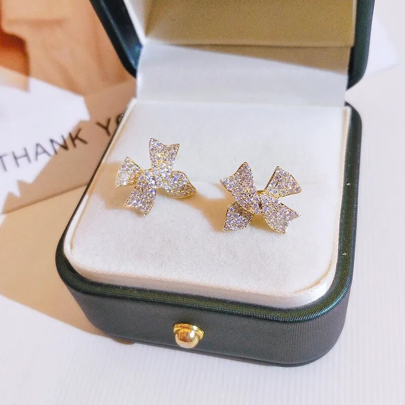 Full Diamond Bow Earrings