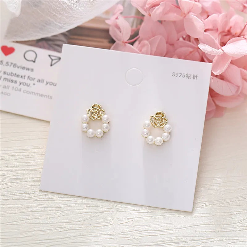 Glamorous Rose & Pearl Earrings