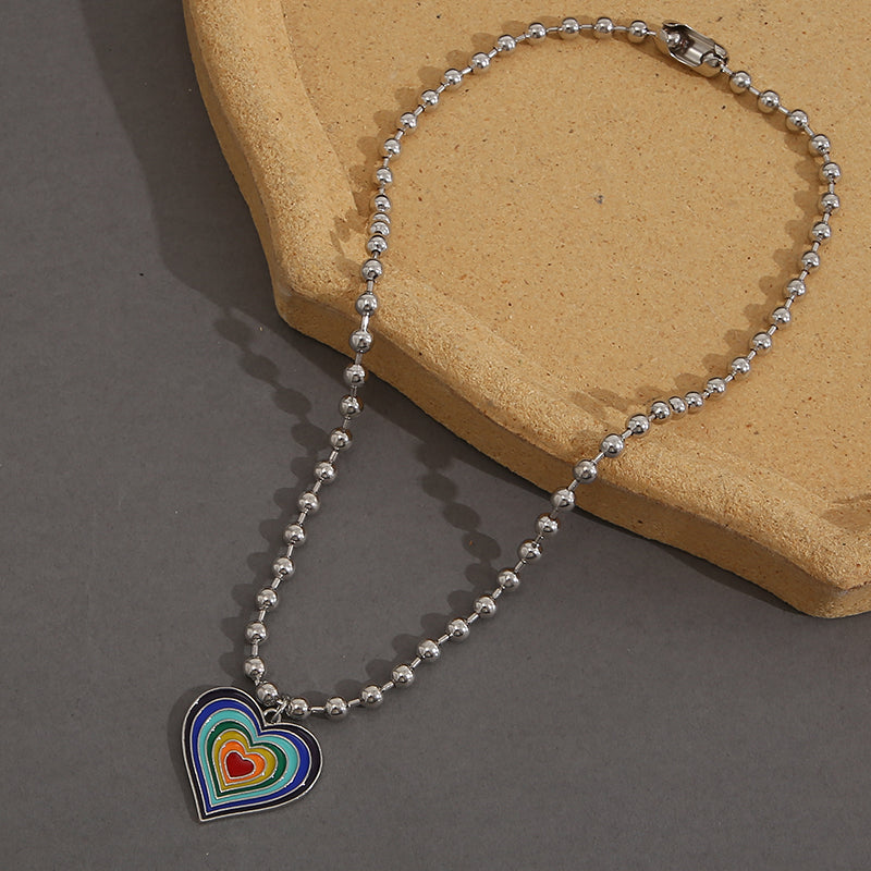 Rainbow Heart Shape Pendant Necklace