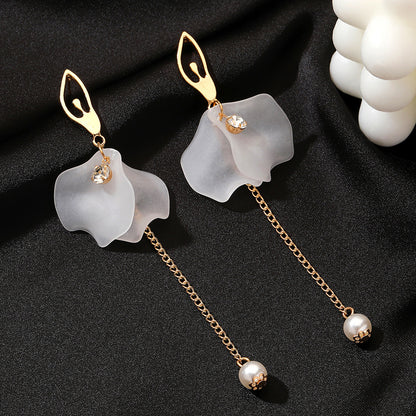 Unique Flower Petal Pearl Drop Earrings