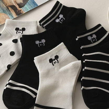 5Pairs/Set Cute Mickey Printed Women's Cotton Socks