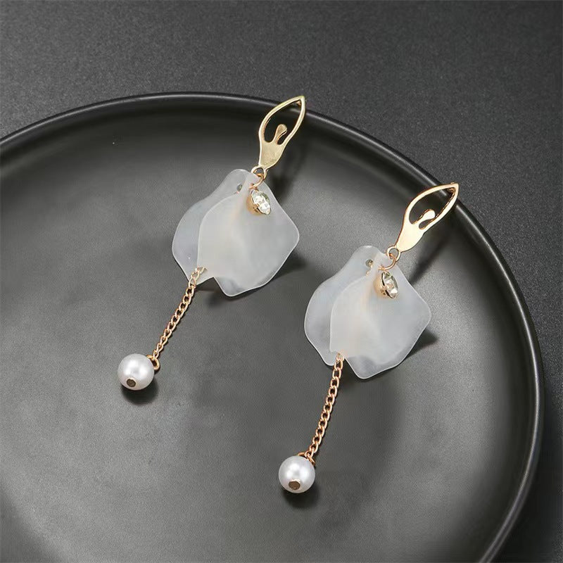 Unique Flower Petal Pearl Drop Earrings