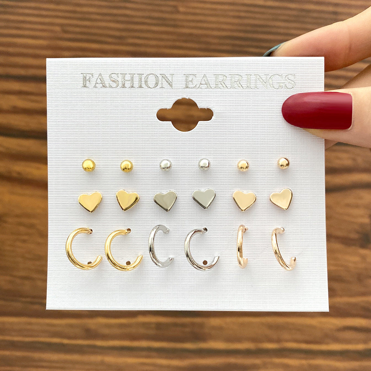 9 Pair Geometry Stud Earrings