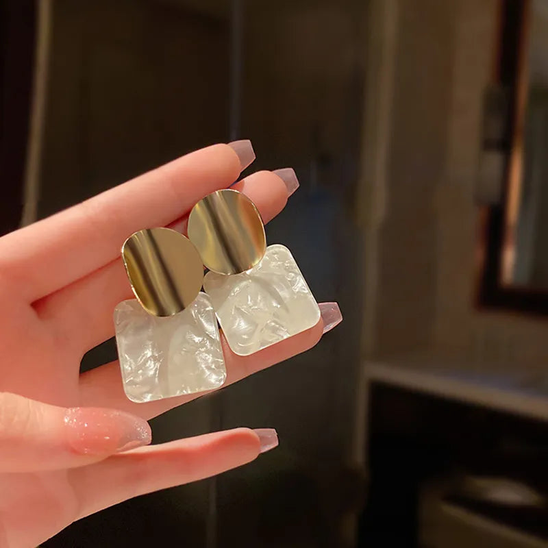 Elegant Gold Plate Marble Drop Earrings