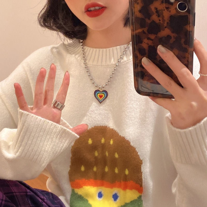 Rainbow Heart Shape Pendant Necklace