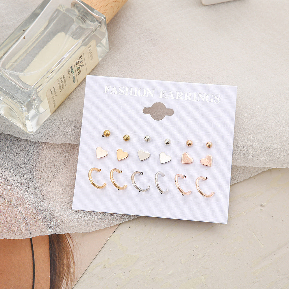 9 Pair Geometry Stud Earrings