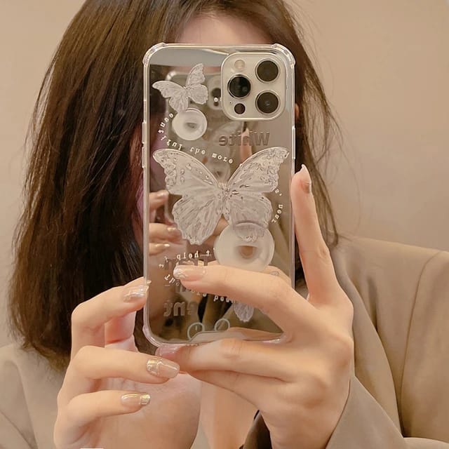 Cute Mirror Butterfly Design - iPhone Back Case Only
