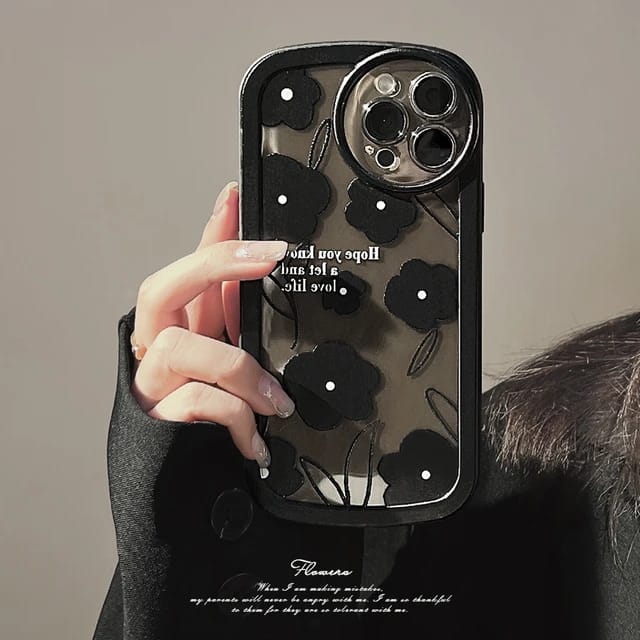 Luxury Black Flower Design - iPhone Back Case Only