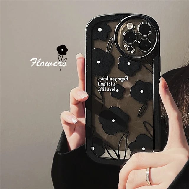 Luxury Black Flower Design - iPhone Back Case Only