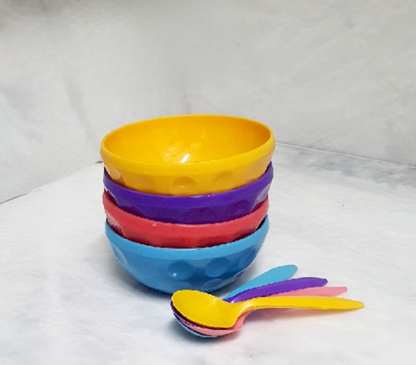 Pack of 4 - Colorful Soup Bowls With Spoons