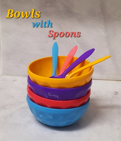 Pack of 4 - Colorful Soup Bowls With Spoons
