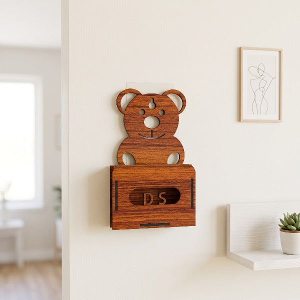 Portable Wooden Bear Mobile Holder